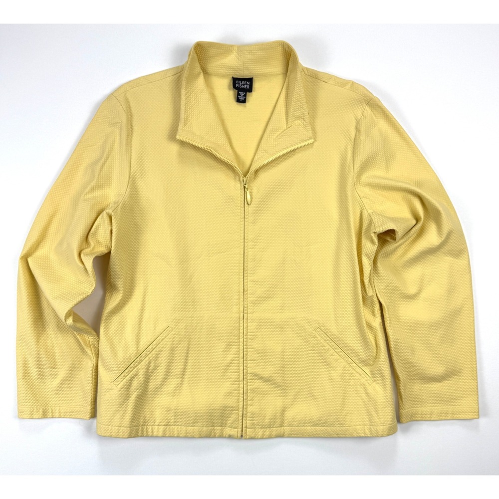 NWOT Eileen Fisher Womens L Yellow Textured Cotton Stretch Full Zip Jacket #1983